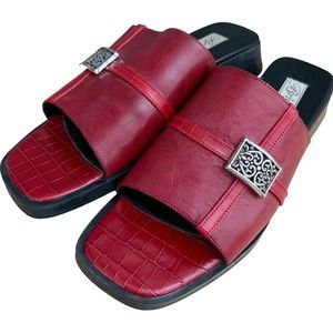 BRIGHTON Women Leather Red Slide Sandals